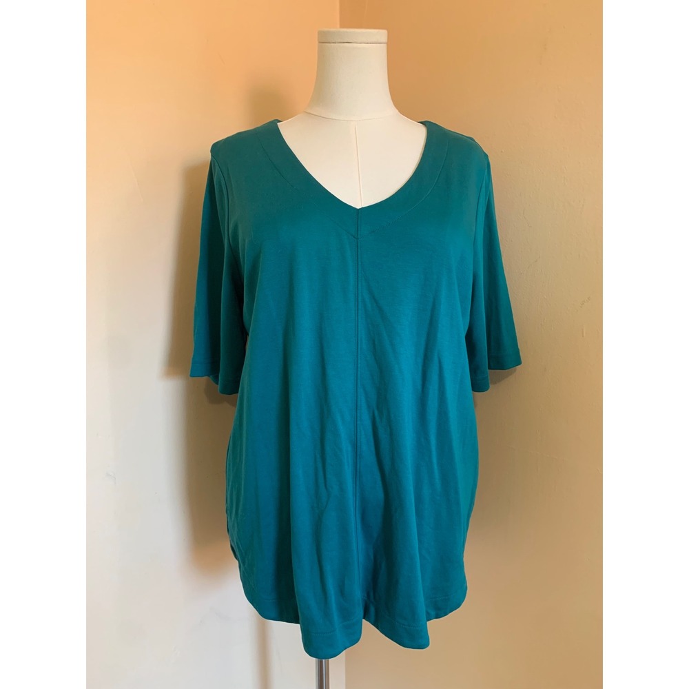 LL Bean‎ Womens Supima Cotton V-Neck T-Shirt Teal Blue Green Large